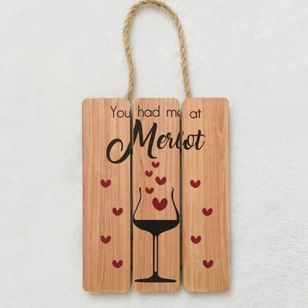 Wine Decor You Had Me At Merlot Wall Art Hanging Sign Home Bar‎ Decor
